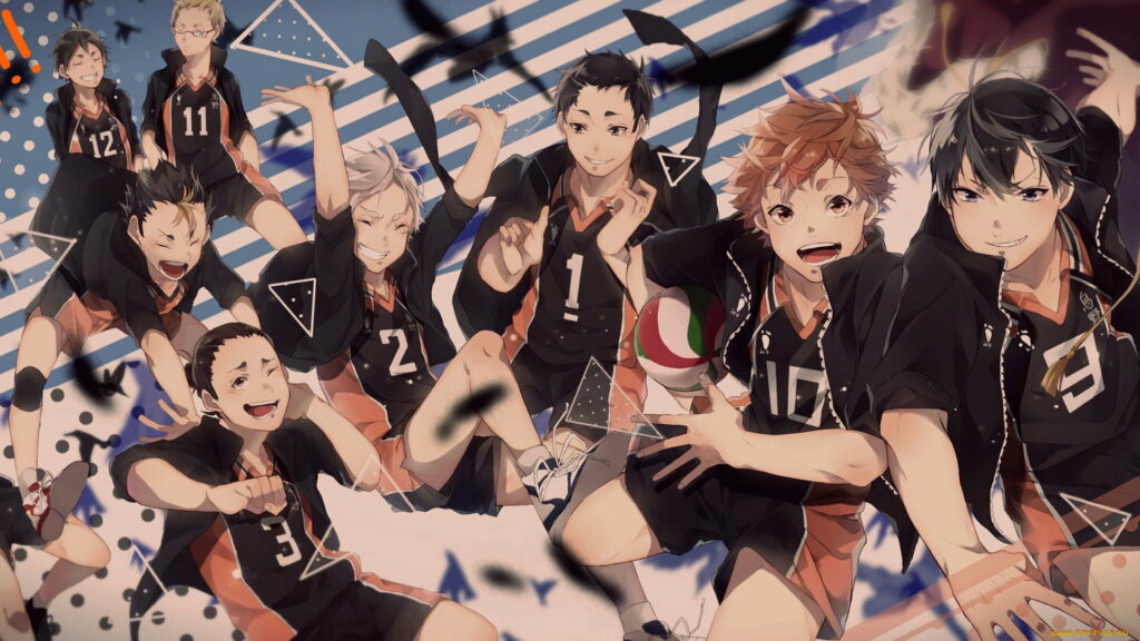 Volleyball Ace Duo: Haikyuu's Hinata and Kageyama, Supported by Azumane and Nishinoya - HD Wallpaper Backdrop