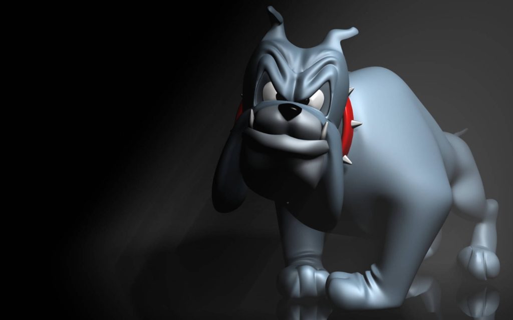 3D digital render of Spike the Bulldog from Tom and Jerry with dramatic lighting and dark background Wallpaper
