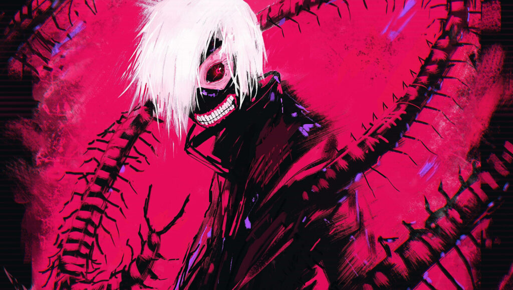 Dazzling Anime Portrait: Spiky White-Haired Protagonist in Riveting Background Wallpaper