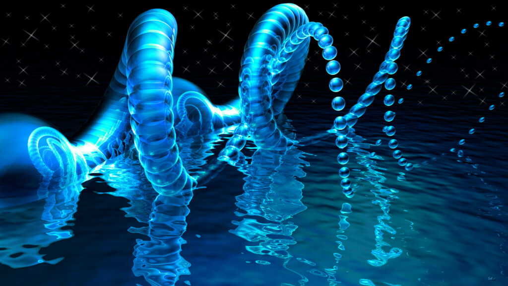 Spiraling Sparkles: Mesmerizing 3D Water Helix Reflecting and Carving Its Path in a Stunning Background Wallpaper