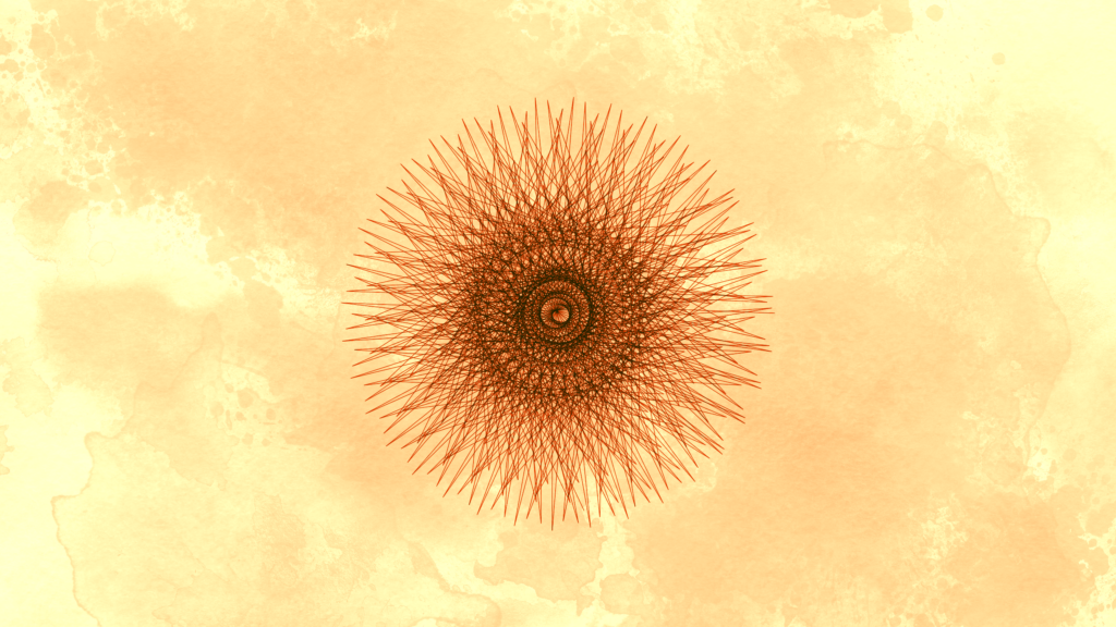 Abstract dark brown spirograph radial pattern on creamy watercolor background digital wallpaper