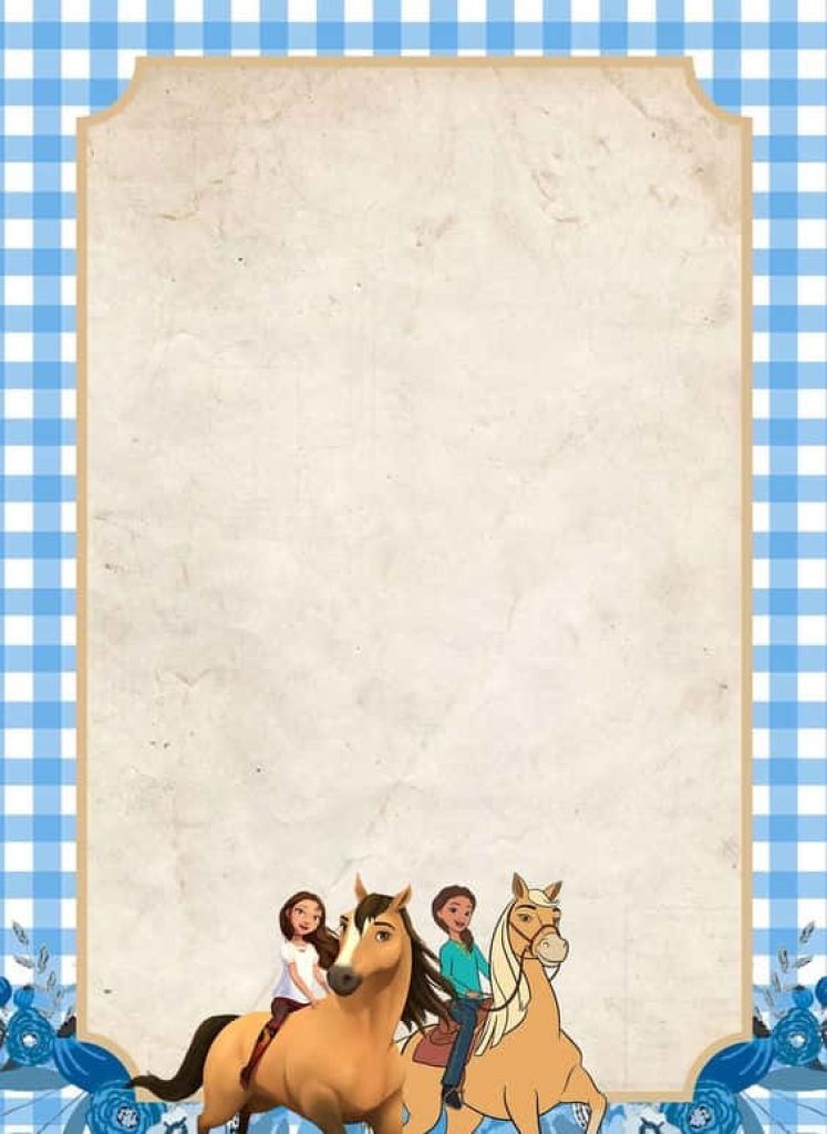 Spirit Riding Free Lucky Prescott phone wallpaper beige notes area blue white gingham frame floral