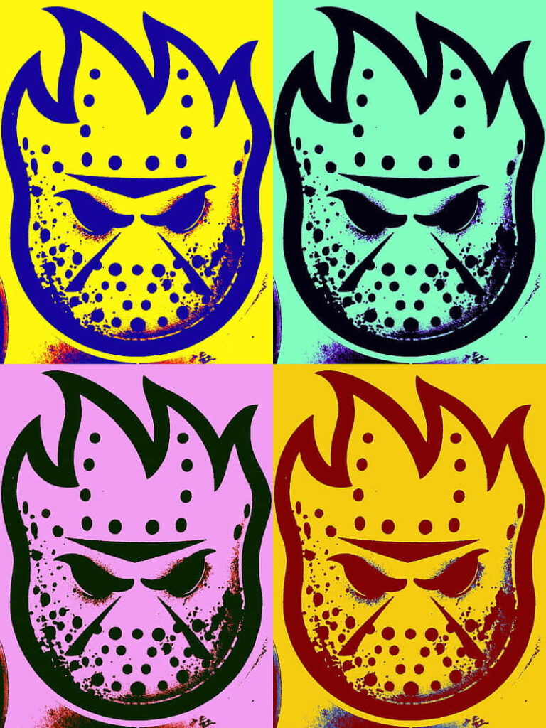 Spitfire Skate pop art wallpaper with bold colors and repeating patterns for skate culture fans