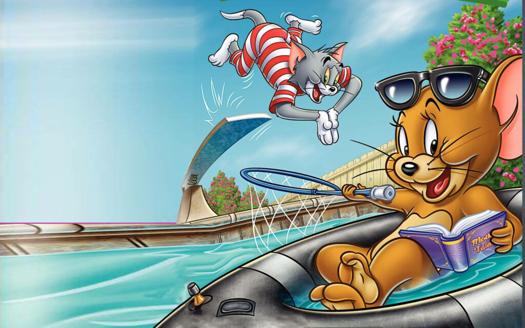 Tom and Jerry Dive into Summer Fun in 4K Pool Party Wallpaper