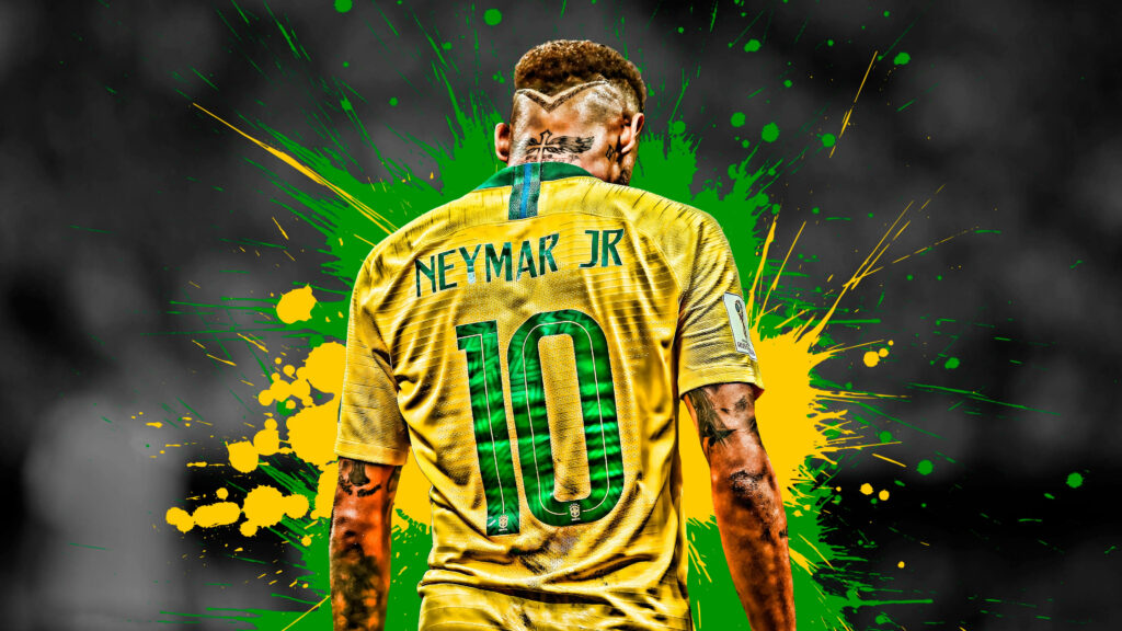 The Dynamic Brazilian: Neymar Roars Amidst Vibrant Grayscale Canvas with Football's Hue Flares - Striking Neymar 4k Wallpaper