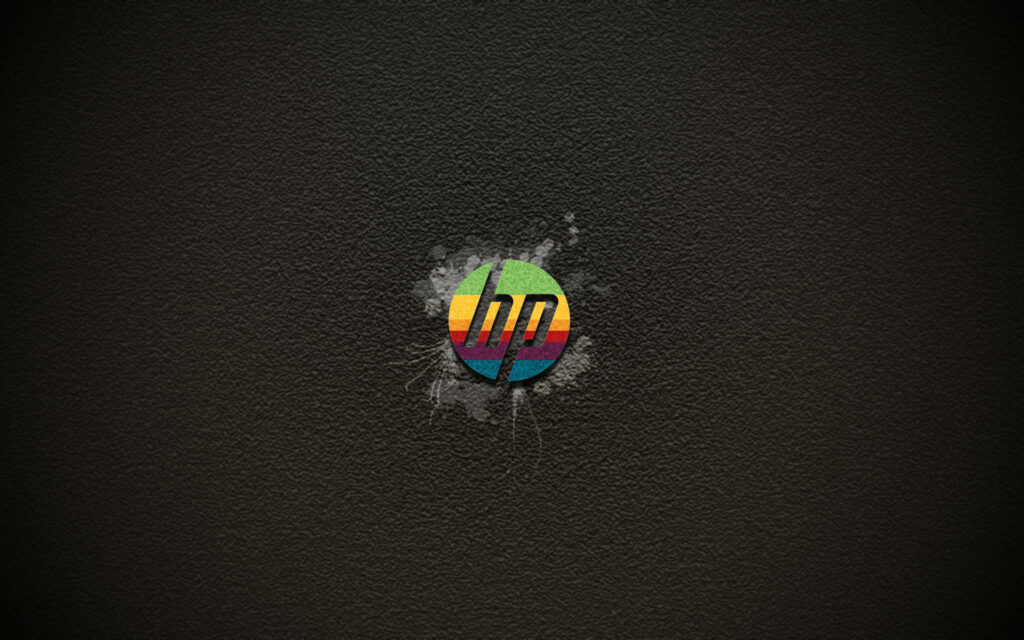 Inked Spectrum: Hp Laptop Logo Bedecked with Splashes of Gray Ink on a Textured Black Canvas Wallpaper