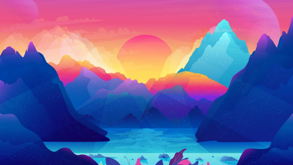 Vibrant Mountain Majesty: A 4K PC Screen Art Capturing a Kaleidoscope of Colors in the Sky Wallpaper