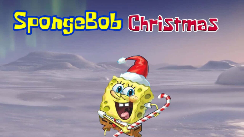SpongeBob Christmas Wallpaper: Festive Santa Hat & Candy Cane Scene