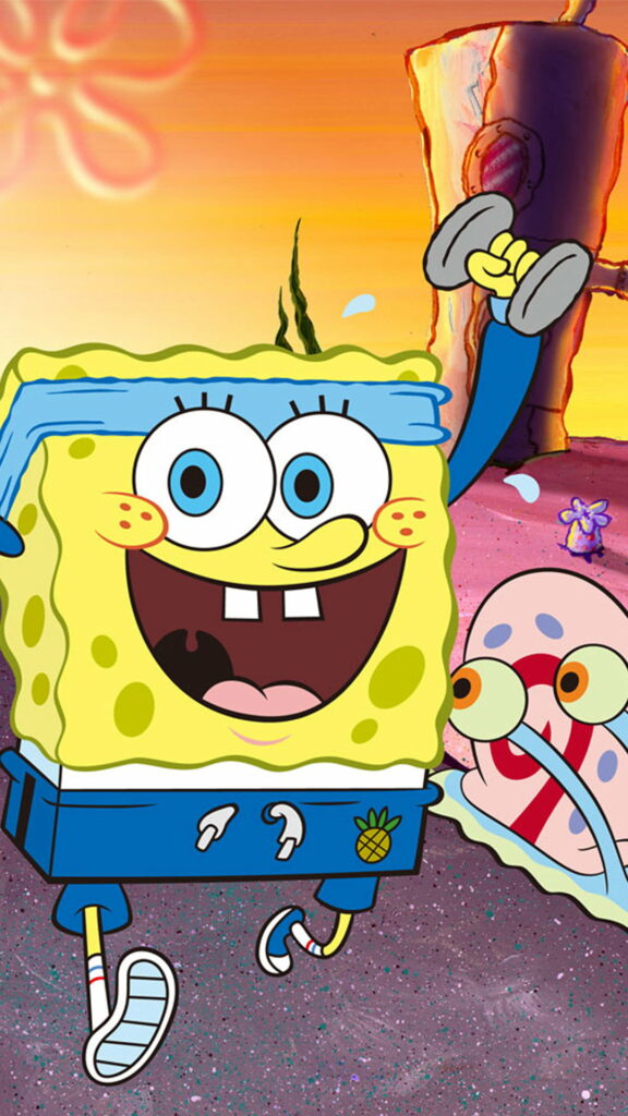Bikini Bottom Madness: Vibrant Cartoon Art for Your High-Res Phone Wallpaper!