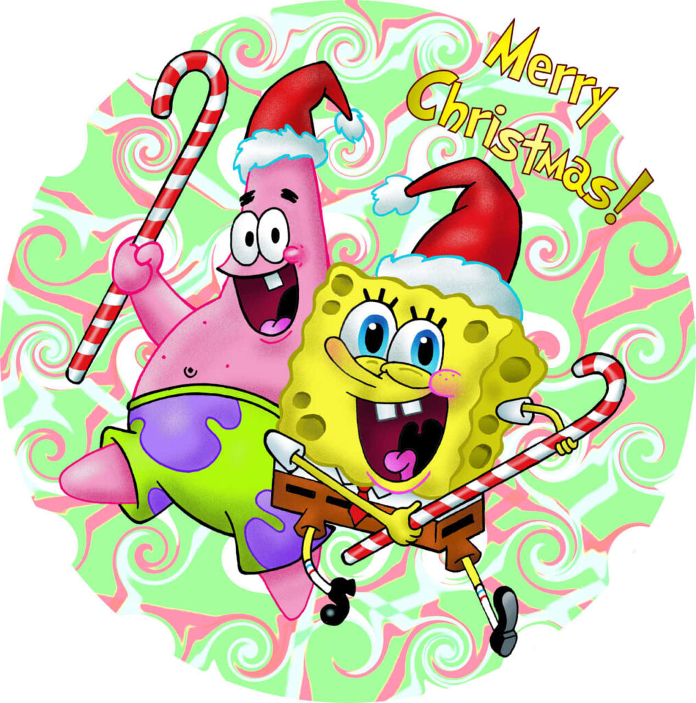 Festive SpongeBob & Patrick Christmas Wallpaper with Candy Canes