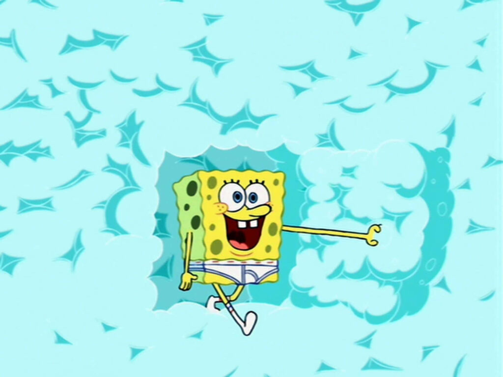 Fun SpongeBob SquarePants Wallpaper with Blue Bubble Background