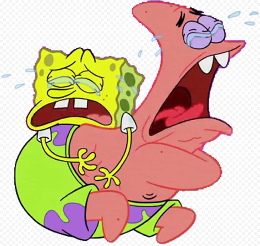 SpongeBob and Patrick crying hysterically in a dramatic animated cartoon wallpaper background