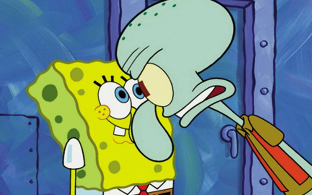 Anime Delight: SpongeBob and Squidward Unleash Their Animated Charm in Mesmerizing QHD Wallpaper
