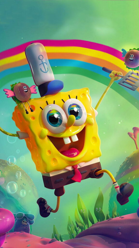 SpongeBob's Colorful Cartoon Paradise: A Vibrant HD Wallpaper for Your Phone