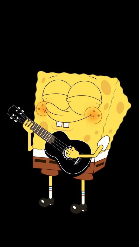 Spongebob Jamming on a Cartoon Guitar: A Vibrant HD Phone Wallpaper for Art Lovers