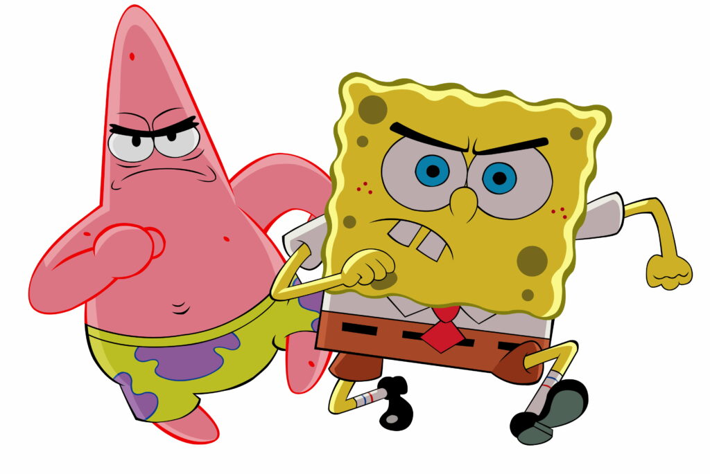 Bikini Bottom Buddies: Vibrant 4K Wallpaper Featuring Spongebob and Patrick