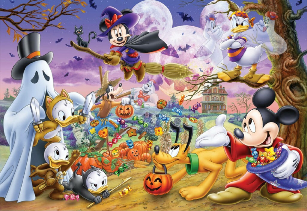 Enchanting Halloween Spectacle: Disney Characters in Spook-tacular Attire - Captivating Desktop Wallpaper