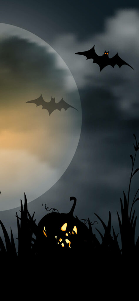 Bewitching Night: Bats, Pumpkins, and Moonlit Haunts - Halloween Phone Wallpaper Delight