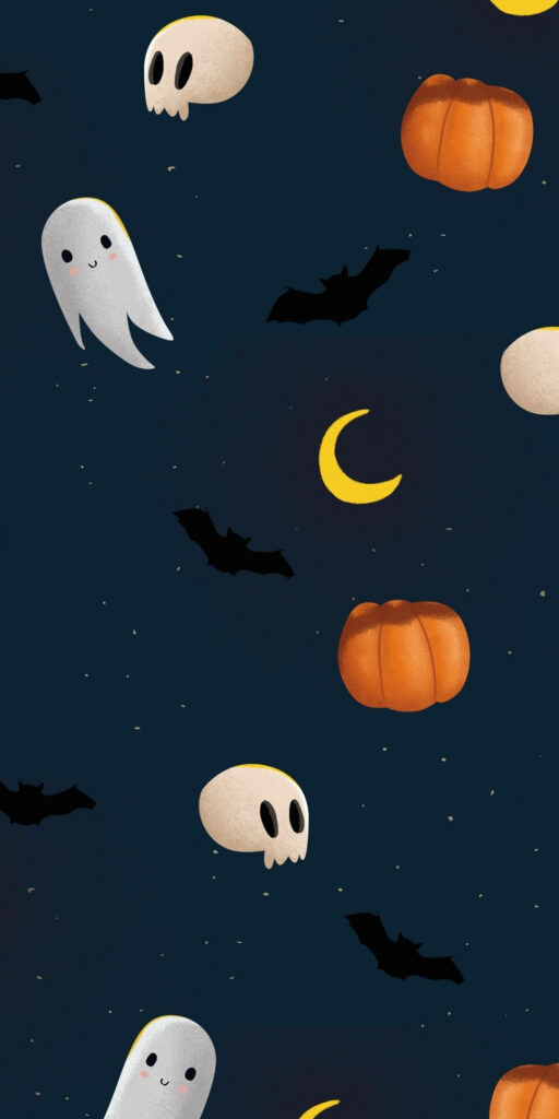 Ghoulish Delight: Spooky Cartoon Infusion in a Dark Halloween Phone Background Wallpaper