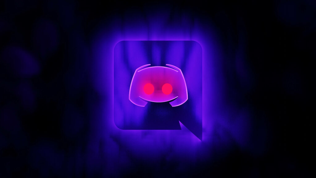 Spooky but Adorable: Purple Discord Logo with Mesmerizing Neon Eyes Wallpaper