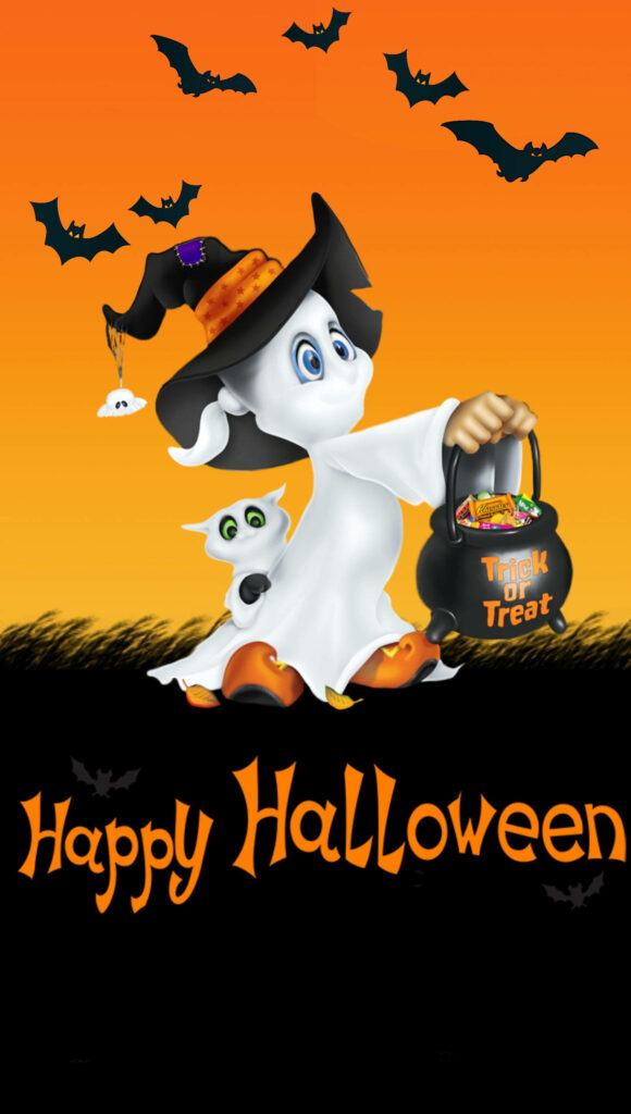 Ghoulish Delight: Spooky Ghost Costume, Trick-or-Treat Extravaganza Wallpaper