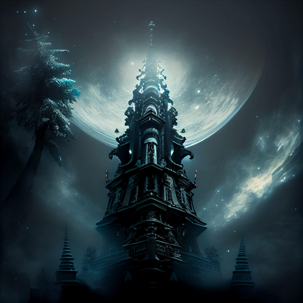 Spooky Tower Under Mystical Moon: Gothic Wallpaper Background