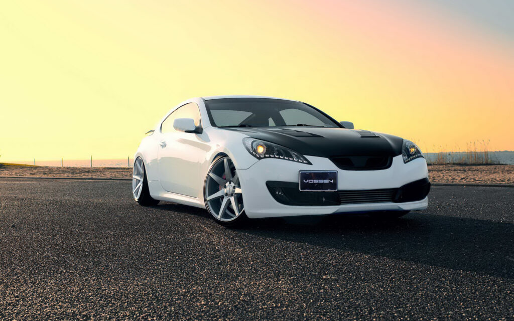 Custom Tuning Hyundai Genesis with Vossen Wheels at Sunset Wallpaper