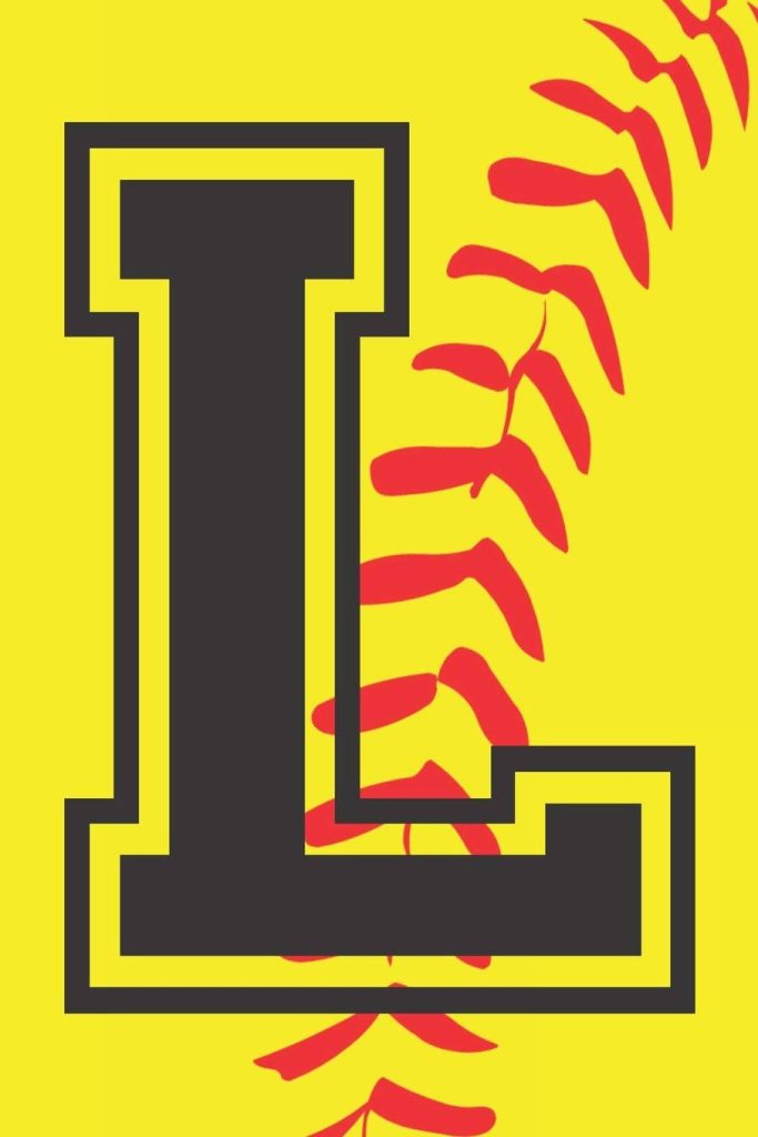 Sporty softball wallpaper bold black L yellow outline red stitching vibrant optic yellow background