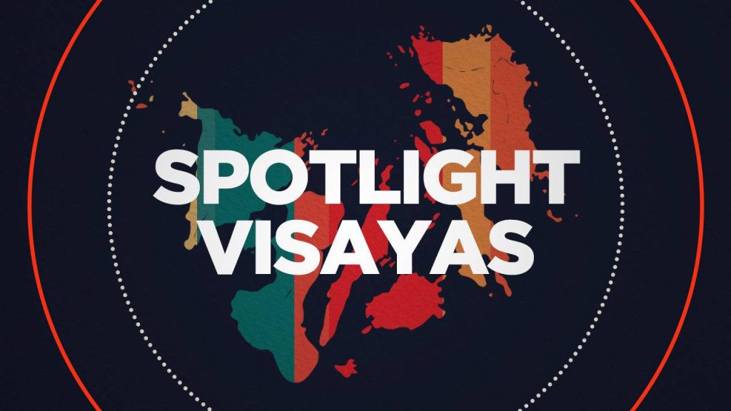 Stylized Visayas map with Spotlight Visayas text in bold white and vibrant regional colors Wallpaper