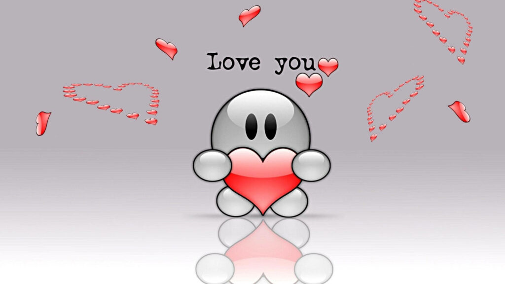 Heartfelt Love: Adorable Cartoon Holds Many Hearts in Romantic Wallpaper