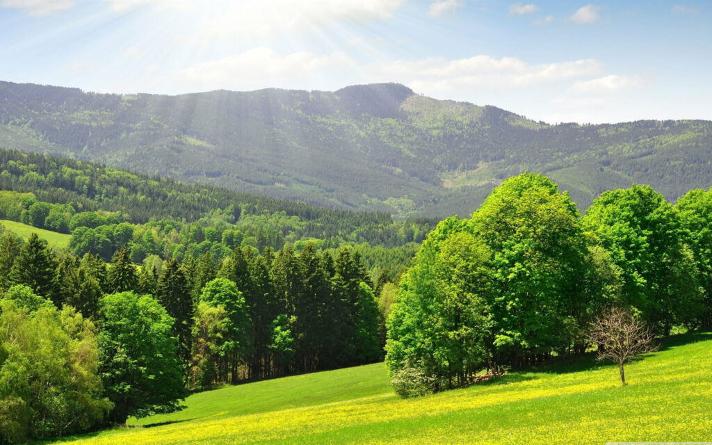 Serene Nature's Portrait: Captivating Spring Mountain Landscape in Stunning HD Wallpaper