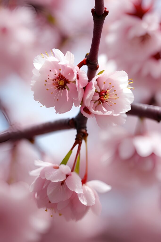 Delicate Spring Wallpaper: Pink Blooms on Branch with Soft Natural Light