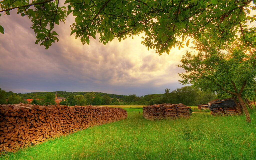 Serenity of the Springtime Village: Captivating Nature and Picturesque Landscape Wallpaper