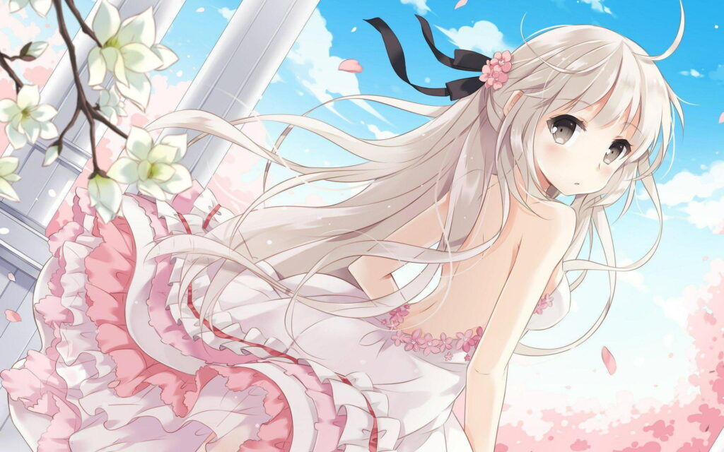 Springtime Serenade: Adorable Anime Girl Amidst Cherry Blossoms - ACG's Best Japanese Anime HD Wallpaper