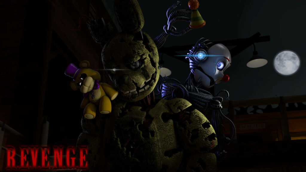 Springtrap and Ennard from Five Nights at Freddy's dark eerie digital art wallpaper background