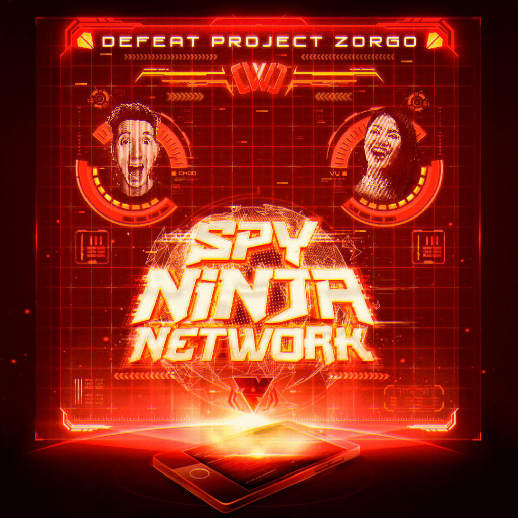 The Ultimate Weapon to Crush Project Zorgo: A Dynamic Cyber-themed Graphic Showcasing Chad and Vy - Spy Ninja Network Unleashed! Wallpaper