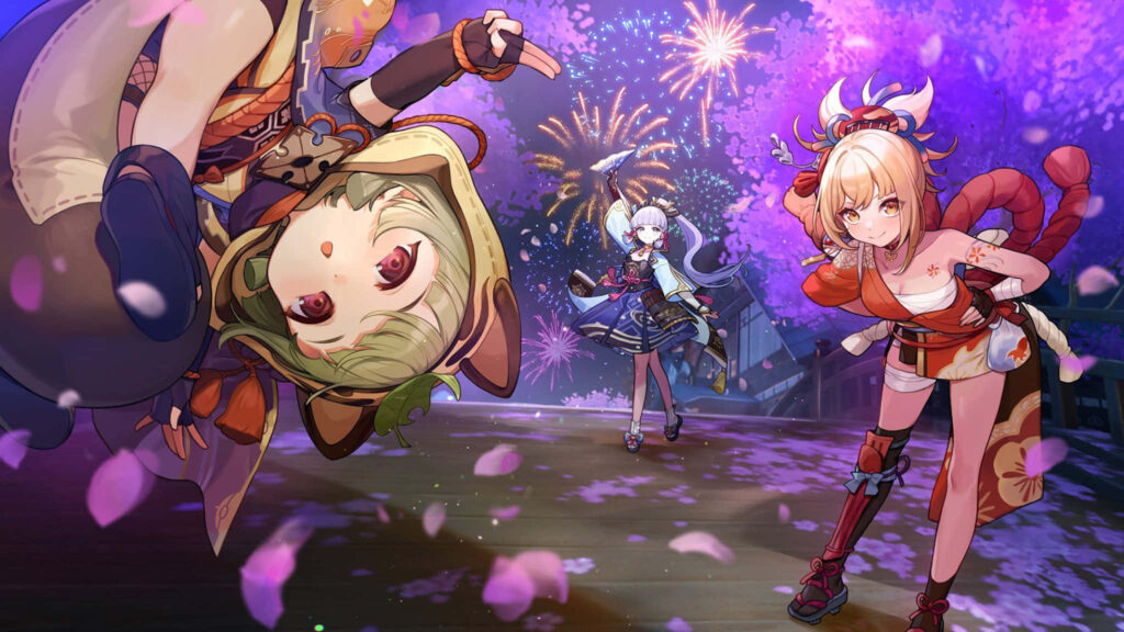 Exploring the Enchanting Inazuma: Genshin Impact Character Portrait Amidst Majestic Tree Wallpaper