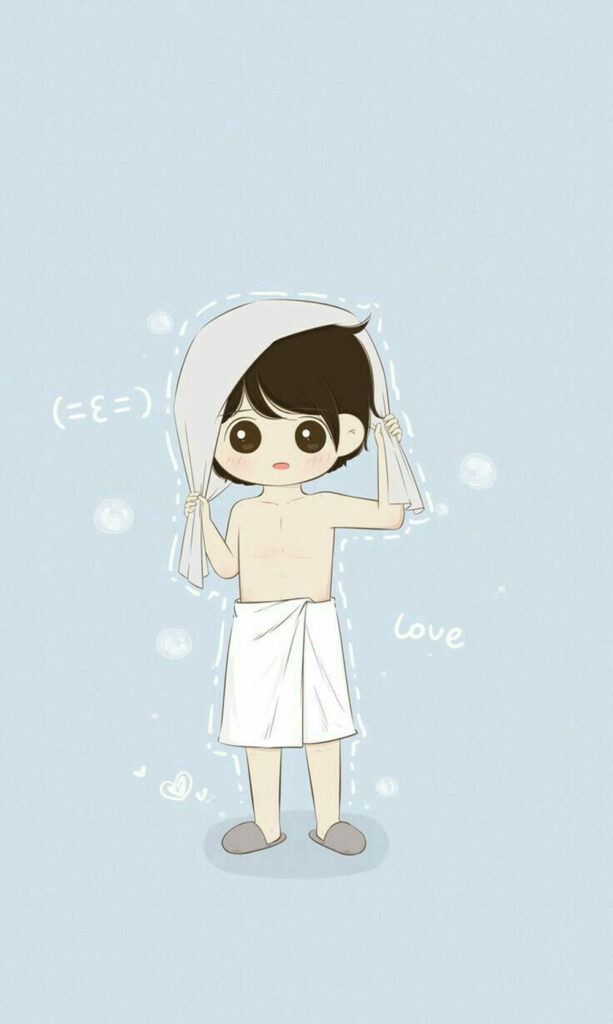 Fresh and Playful Cartoon Boy Drying Off After a Refreshing Shower Wallpaper