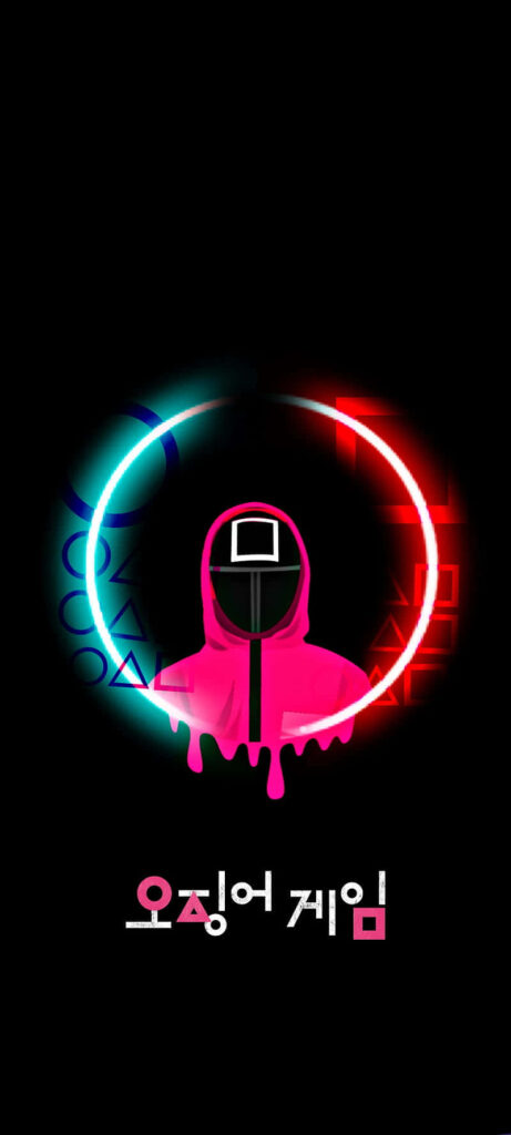 Korean Pfp Unveils a Squid Game Guard Surrounded by an Electric Blue and Fiery Red Circle Wallpaper