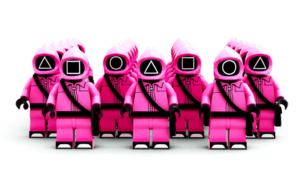 Building an Empire of Squid Game Guard Cuteness with this Lego Wallpaper