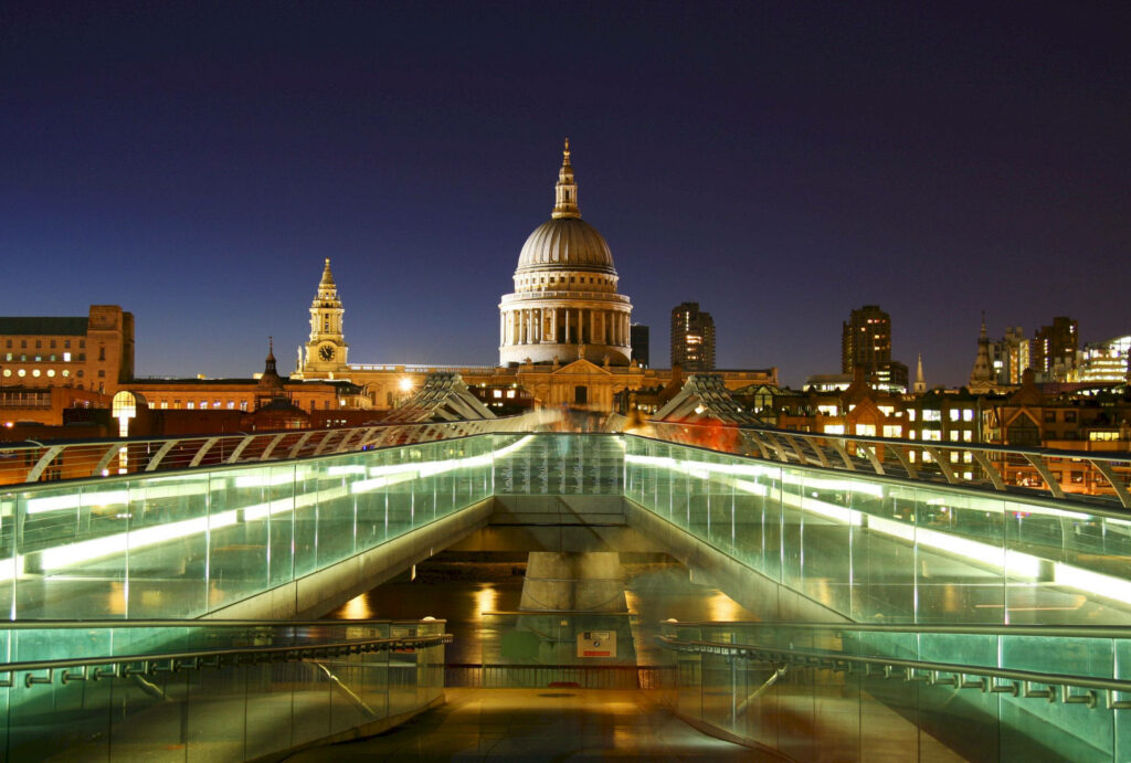 St. Paul's Cathedral Night Wallpaper with Modern Glass Structure