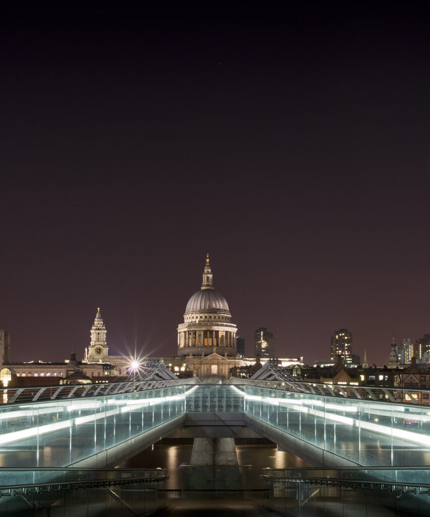 St. Paul's Cathedral Night View Wallpaper with Millennium Bridge