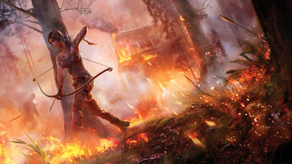 Feared Adventurer Conquers New Heights: Lara Croft, the Courageous Tomb Raider, Braces herself for an Unstoppable Journey! Wallpaper