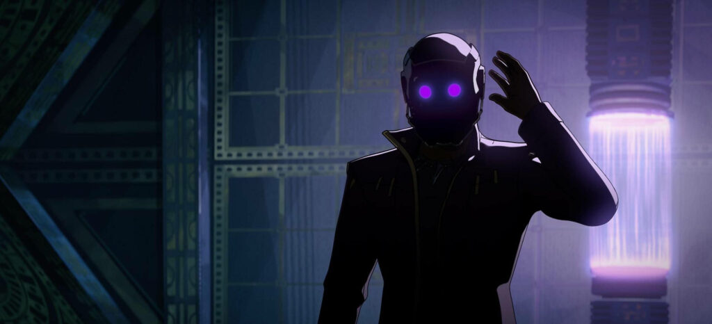 Star-Lord Silhouette Wallpaper: Glowing Purple Eyes & Futuristic Backdrop