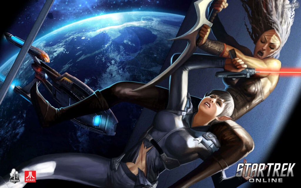 Intense Star Trek Online Action Scene Wallpaper: Space Battle Drama