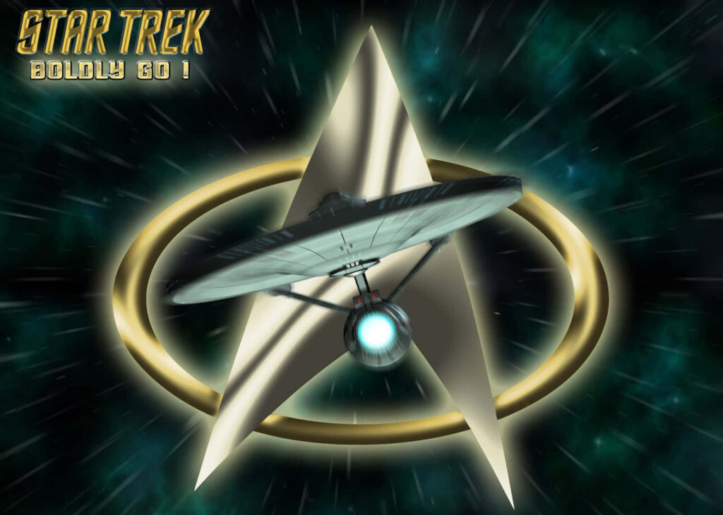 Dynamic Star Trek Wallpaper: Golden Starfleet Insignia & Starship