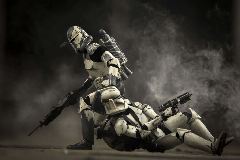 Gritty Star Wars Clone Troopers Wallpaper: Smoky Battlefield Scene