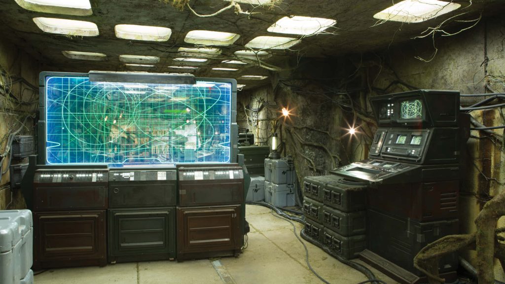Star Wars rebel base command center with glowing holographic map console blue lighting wallpaper