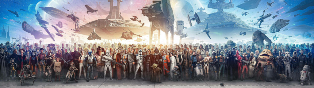 Star Wars: Iconic Characters United - An Epic Portrait in the Galactic Realm Wallpaper