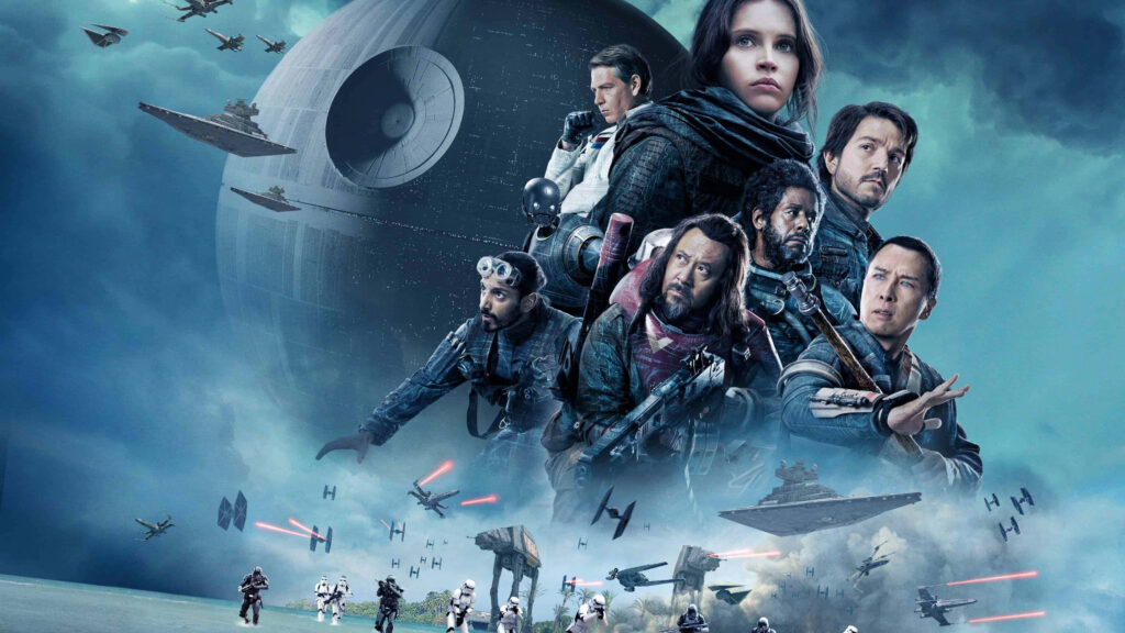 Rogue One Poster Wallpaper: Epic Characters & Death Star Background